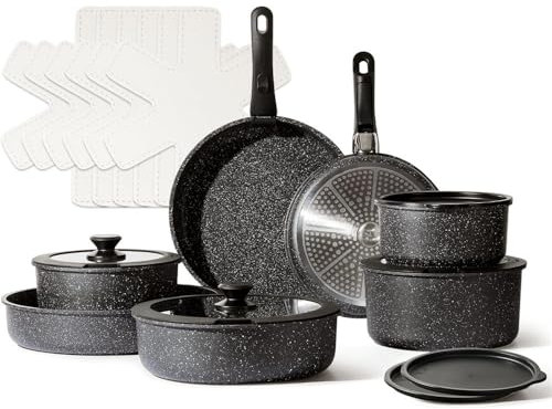HJZSZX 21st löstagbart handtag grytor och pannset Nonstick induktionskokkärl Avtagbart handtag ugnssäkra kokkärl, midnattsvart, 21 st