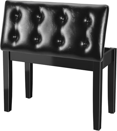 Clevich Klavierbank 200kg Tragkraft mit PU-Lederkissen & Stauraum - Massivholz-Pianohocker 75x35x49cm, Zweisitzer mit rutschfesten Füßen, Schwarz (75 * 35 * 49cm)