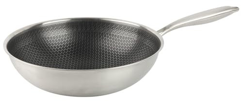 KARL HAUSMANN Wok Acciaio Inox Induzione - Ø 30 cm - Professionale Padella Antiaderente - Manico Ergonomico Rivettato - Grande Saltapasta - Pentola Wok - Padelle - Wok Cucina