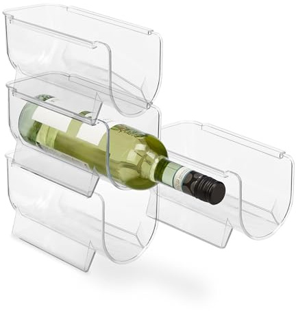 Relaxdays Organizer per Frigorifero Bottiglie, Set da 4, impilabile, HxLxP: 10,5 x 11 x 20,5 cm, Trasparente