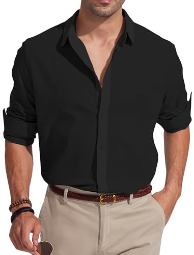 Friptspyg Chemise en Lin Hommes Manches Longues Coton en Lin Chemise D'été de Plage Regular Fit Chemises de Loisirs