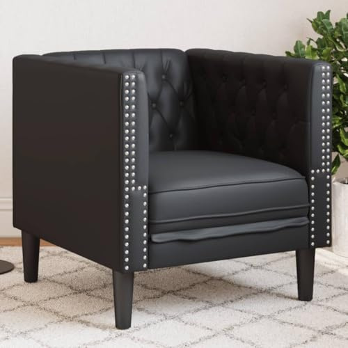 kithwjll Sillón Chesterfield negro de piel sintética, 71 x 74,5 x 70,5 cm, acolchado grueso, sillón moderno para salón, oficina, rincón de lectura, carga máxima de 110 kg