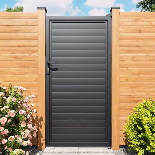 Wqeya H.6ft x W.3ft Aluminum Privacy Yard Gate, Fully Welded, No Assembly, No Sagging, Black Outdoor Fence Gate with Lock Kit, AAMA 2604 Finish, for Yard & Pool Entry (with Top/Bottom Hinges)