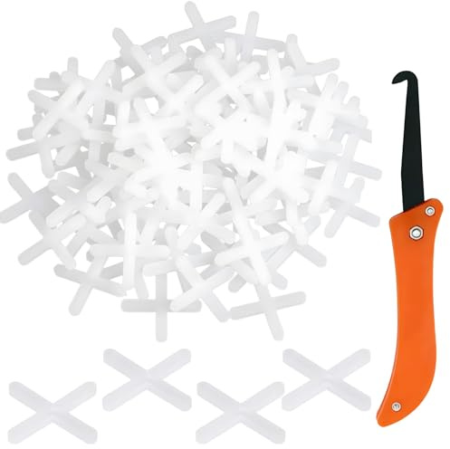 Lot de 600 croisillons de joints de 3 mm avec crochets de retrait de joints, croisillons de carrelage en forme de croix, entretoises en plastique pour une pose précise du carrelage sur le mur et le