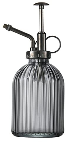 Comebachome Plant Mister Wassersprühflasche für Pflanzen, kreative Handdruck-Wasserflasche, Glas-Blumensprüher (Grau + Bronze-Sprinkler), Spray für Pflanzen, Pflanzenvernebler