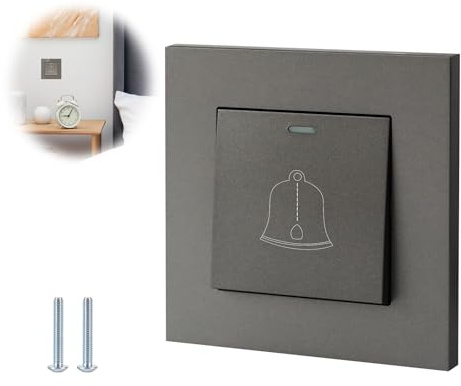 Timbre Casa Exterior Impermeable 220-250V, Pulsador Timbre con Cable y Tornillos, Interruptor de Puerta de Cristal para Hotel y Hogar, Instalación Fácil, Compatibilidad Universal (Gris)