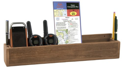 SeaTeak Wooden Boat Navigation Utility Rack Tray, 100% Solid Teak Wood, 17-1/2 x 3-7/16 x 2-3/4, Map Chart Phone Holder, Pen Slots, Perfect for Cabins, RV's & Campers