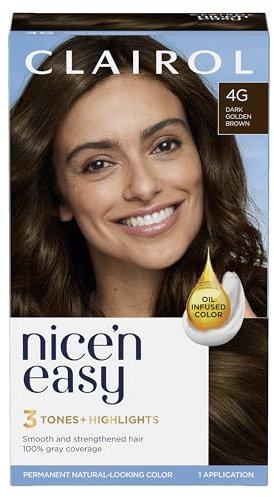 Clairol Nice'n Easy Crème, Natural Looking Oil Infused Permanent Hair Dye, 4G Dark Golden Brown,package may vary