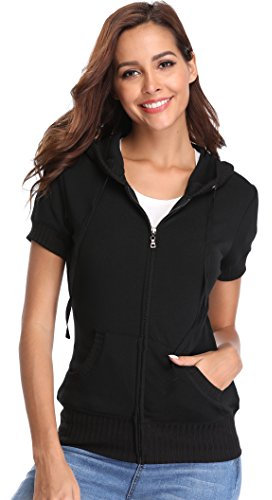 Damen Short Sleeve Zip Hoodie Sweatjacke Beiläufige Sweats Hemd Kapuzenjacke Sport Style Casual Basic Training