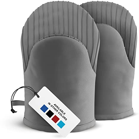 Big Red House - Silicone Mini Oven Mitts - Grey Set of 2 - Heat Resistant to 536 F / 280 C Kitchen Gloves Professional Grade Pot Holders for Cooking Baking