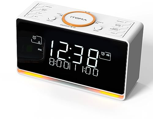 Réveil Radio DAB et FM avec 40 presets, Bluetooth, double alarme, minuterie de sommeil, contrôle de gradation, CHARGEUR USB et prise casque iTOMA 728