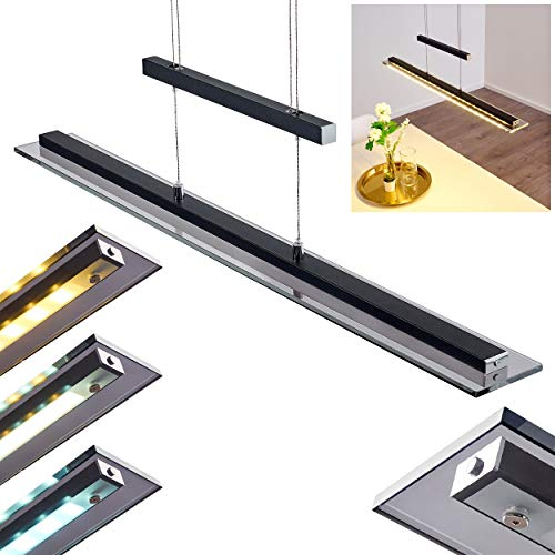 LED Hängeleuchte Junsele, höhenverstellbare Hängelampe aus Metall in schwarz und Glas, Höhe max. 152 cm, 12 Watt, 1200 Lumen, 3000-6500 Kelvin, stufenlos dimmbar über Tastdimmer