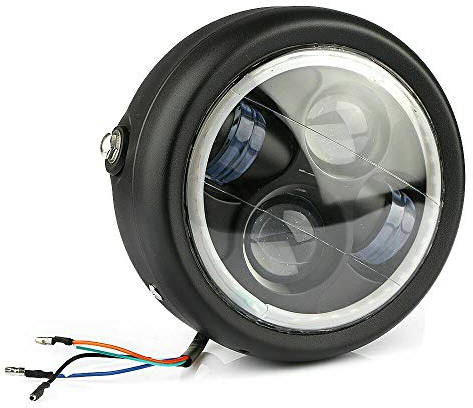 Baceyong Faro anteriore per moto, Faretti moto, Faro anteriore a LED Shell nero Lampada con lente bianca