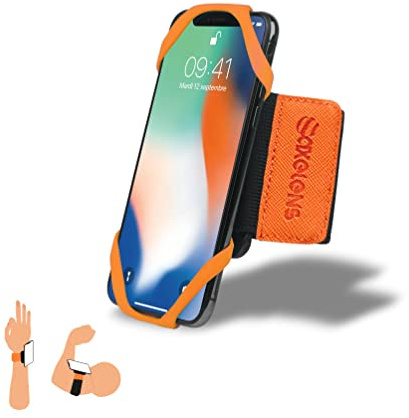AXELENS Fascia 2 in 1 Arancione per Polso e Braccio – Supporto Universale per Smartphone 4,5”–7″ con Rotazione 360° – Ideale per Corsa, Bici, Palestra, Outdoor & Attività Sportive