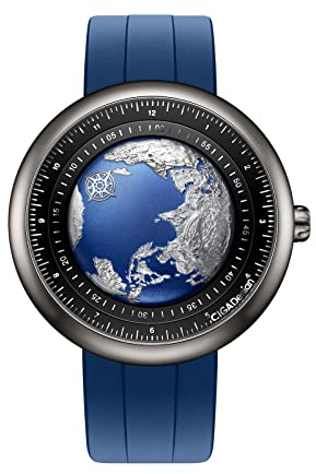 CIGA Design Mechanical Automatic Watch - Blue Planet U Series Wristwatch Round Titanium Case Sapphire Crystal for Men and Women with Fluororubber Strap