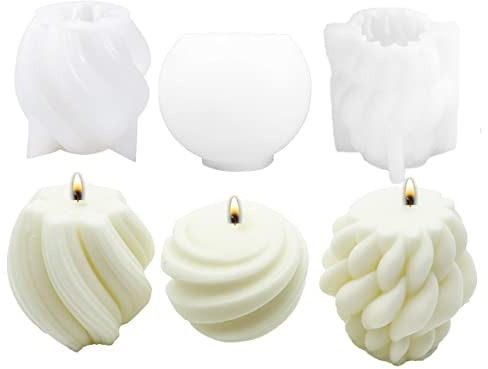 WYAHYQ 3Pcs Candle Mould Silicone Candle Mould for Candles Making Spiral Round Ball Candle Gifts for Women