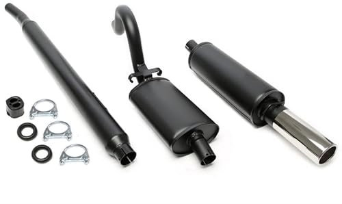 Impianto di scarico sportivo completo, scarico sportivo a partire da Downpipe medio e silenziatore, in acciaio alluminato, 1 x 80 mm