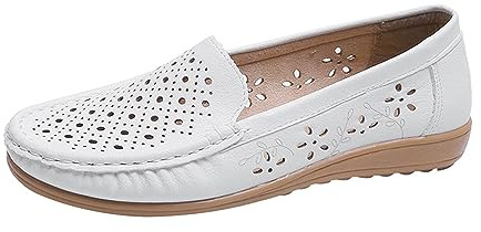 Mocasines Planos de Cuero para Mujer, Mocasines Transpirables Cuero Cortado para Mujer Zapatos náuticos para Mujer Zapatos Casuales Bailarina para Mujer Talla Grande 44
