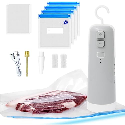 Vakuumiergerät Mini, 4-in-1-Funktion Handvakuumierer Vakuum,Verschluss,Aufblasbar&Öffnen mit 8 Aufbewahrungsbeutel, Vacuum Sealer Vakuumierer Folienschweißgerät für Lebensmitte