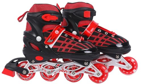 Endless EL1025 Inline Adjustable Skates Medium Size 34 EUR (UK 1.5) - 38 EUR (UK 5) for 6 to 12 Years | Red | Aluminium Chassis and 70 mm PU Wheels | Front Wheel Flash, ABEC 7 Bearings