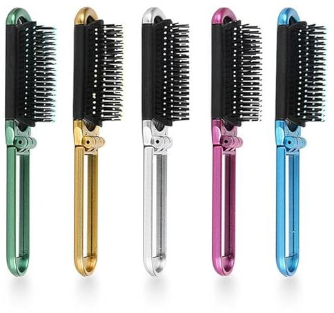 EUPSIIU 5 Stück Reise Haarbürste mit Spiegel Faltbare, Mini Haarbürste Klein Pocket Reisebürste Klapp Haarmassagekamm Tragbare Haar-Styling Kamm Reisehaarbürste für Männer Mädchen Frauen Herren