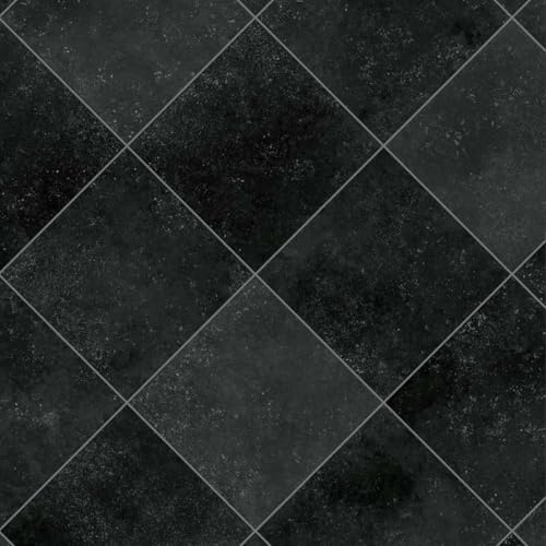 Black Tile Effect Anti-Slip Vinyl Flooring For LivingRoom, Hallways, Kitchen, 2.0mm Thick Cushion Backed Vinyl Sheet, Waterproof Lino Flooring-1m(3'3) X 2m(6'6)-2m²