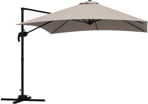 Outsunny Ombrellone da Giardino Manovella 3x3 m Inclinabile 360° Cachi