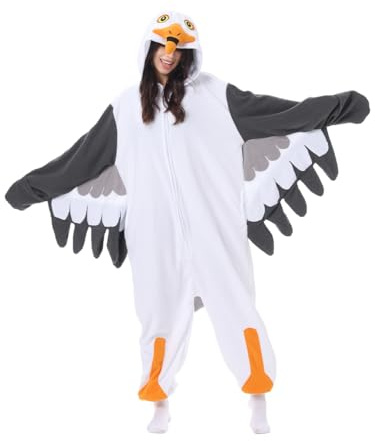 LANFAN Adulte Onesie Mouette Costume Pyjama Homme Femme Unisexe Cosplay Animal Peluche Vêtements de Nuit Halloween Combinaison pour Hommes Femmes Pyjama, gris, S