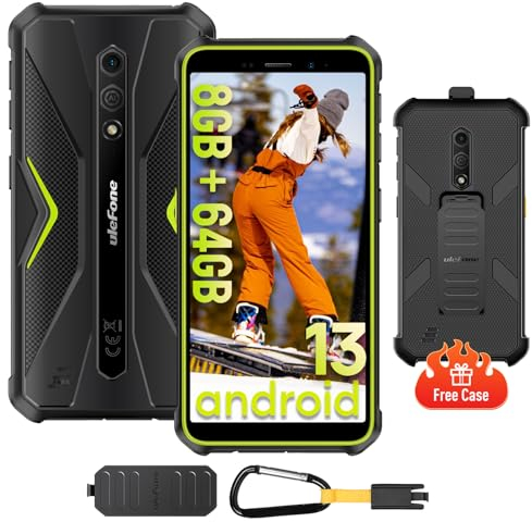 Ulefone Armor X12 Pro Teléfono Móvil Resistente,8Go+64Go/TF 256Go Smartphone Resistente Android 13, IP68/69K Téléphone 4G Dual SIM, 4860mAh 13MP+8MP 5.45'' HD+,Face ID GPS NFC 2 ANS Garantie,Vert