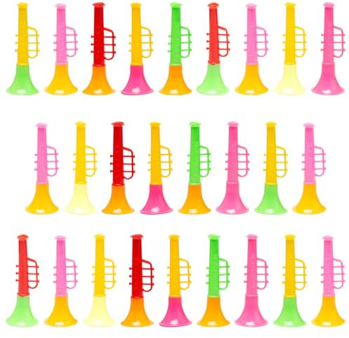 Sxutop 25 Stück Mini Trompete Plastik Trompete Kinder Spielzeug Vuvuzela Tröte Klein Trompete Spielzeug aus Kunststoff Spielzeug Horn Instrument Lärmmacher für Lernen und Üben Musikinstrument Kinder
