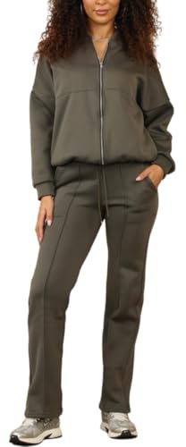 FAIRY TRENDZ Womens Fleece Loungewear Bomber Zipper Jacket Tracksuit Ladies Long Sleeve 2piece Lightweight Tops And Trouser Set