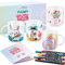 Geiserailie 4 Tasses à Peindre Soi-Même Kit Pâques 4 Tasses en Céramique Vierges à Sublimation 12 Marqueurs avec 24 Couleurs Cadeau Personnalisé Amusant à Faire Anniversaire Fête des Mères (Classique)