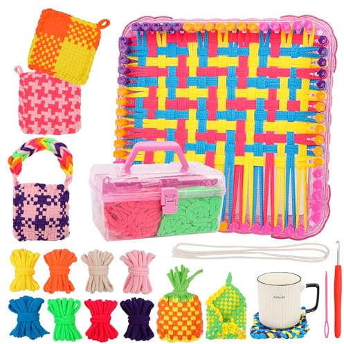 Weaving Loom Kit Toys Crafts Arts and Crafts for Girls Ages 6-8-12 Potholder Loops Toys for Girls and Adults - Knitting Loom Set Pot Holder Weaving Kits and Birthday Gifts for 7 9 10 11 Years Old