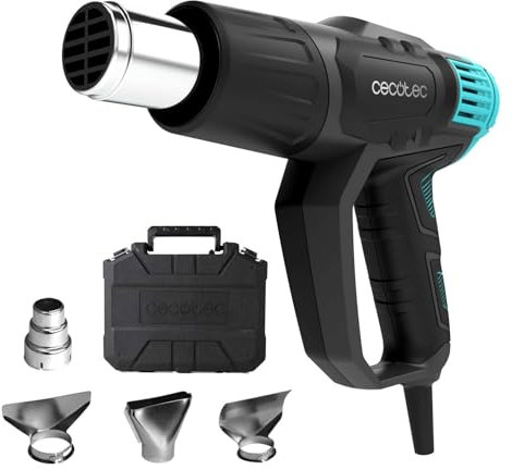 Cecotec Pistola de Calor Hell Gun 7500 Full Equip. 2000W, Calentamiento Ultrarrápido, 4 Cabezales, Manos Libres, Temperatura Ajustable 50-600 ºC, 2 Niveles de Potencia de Aire, Maletín