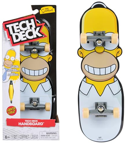 Tech Deck, Handboard mit Santa Cruz und Homer von The Simpsons, Mini-Skateboard für Tricks mit den Händen, original Skate- und Lizenz-Grafiken, ab 6 Jahren, nicht zum Draufstellen geeigent