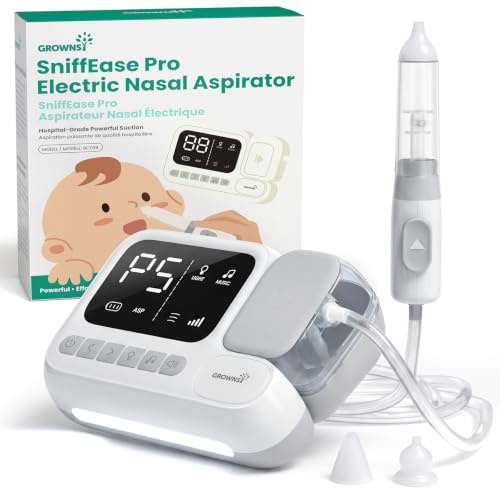 GROWNSY Aspirateur nasal pour bébé – Ventouse de nez électrique de qualité | One-Touch Boost avec ventouse sûre – Grande chambre de 70 ml, 18 sons apaisants et 4 lumières apaisantes pour tout-petits