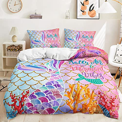 Mermaid Tail Bedding Duvet Cover Set Double Size Girls Bedding Pink