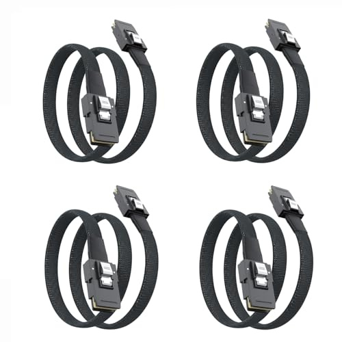 10Gtek SFF-8087 to SFF-8087 6G Internal Mini SAS Cable for Server Backplane/RAID Card, Hot-Swap Ready with SATA Compatibility, 100-Ohm, 0.5m/1.6ft, 4-Pack
