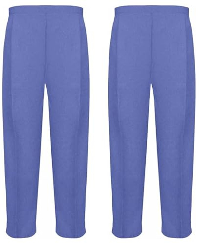 Pack of 2 Ladies Trousers Women Straight Leg Half Elasticated Waist Pants – Stretch Waist Casual Office Work Formal Pull-On Bottom with Pockets – Comfortable Lightweight Everyday Workwear