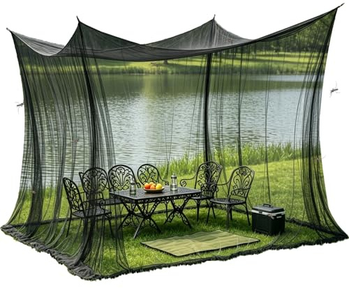 XILEPINGAN XXL Moskitonetz Reise, 300x300x250cm Outdoor Mosquito net, Moskitonetz für Innen & Außen, Insektenschutz für Pavillon Garten Balkon, Terrasse Fliegennetz (Schwarz)