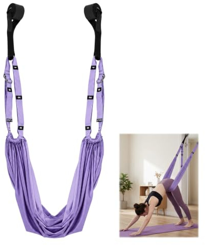 Purple Aerial Yoga Swing Strap for Stretching, Gymnastics Bar Hammock for Home Yoga Practice and Dance Warm-Ups, Backbends and Flexibility Practice