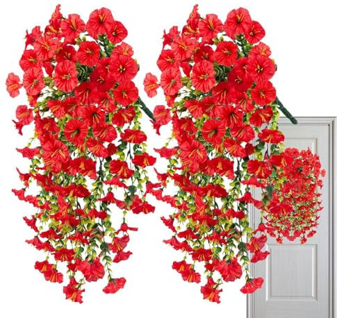 Artificiella petunia blommor för utomhusbruk 2 Stycken Imiterade Blommor | UV-Resistenta Fake Petunia För Uteplats TrädBakInomhus Balkong Bröllop