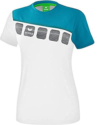 Erima Damen 5-C T-Shirt, weiß/oriental blue/colonial blue, 40