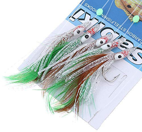 OriGlam 5pcs Octopus & Squid Skirt Lures - Glow in Dark, Noctilucent Soft Plastic Fishing Lure with Glow Shrimp Baits
