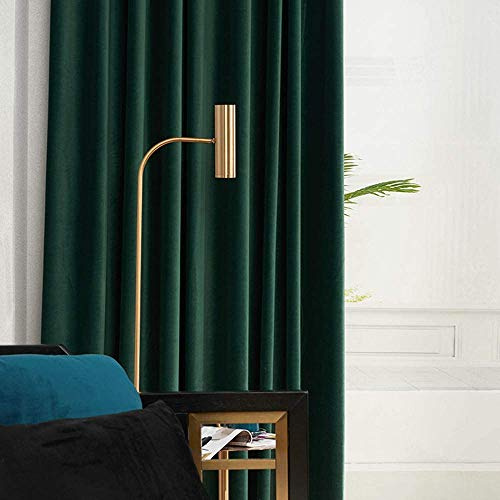 MYRU 1 Pair Nordic Velvet Curtains Eyelet Dark Green Luxury Blackout Curtains for Bedroom and Living Room (Dark Green, 2 x 66x90 Inch)
