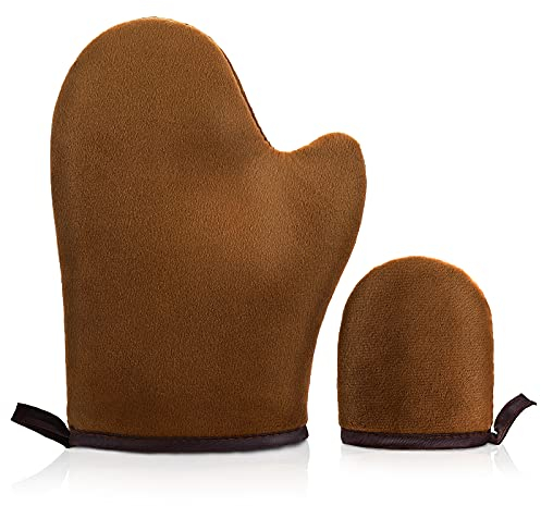 Molain 2 Stück Selbstbräuner-Handschuh mit Applikator Sonnenloser Bräunungshandschuh mit Daumen weicher Samt Gesichtsbräuner für Lotion Mousse