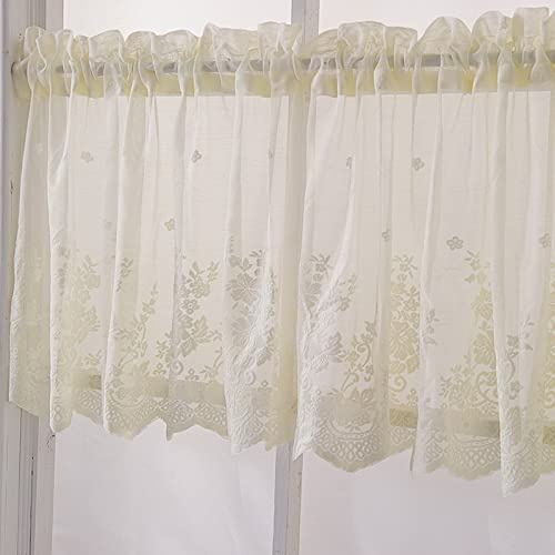 A.Monamour Voile Corta Trasparente Mantovana in Ricamato Pizzo - Tenda Mezza Porta Dell'armadio Finestra a Vetro per Cucina Bistrot Caffè - Beige