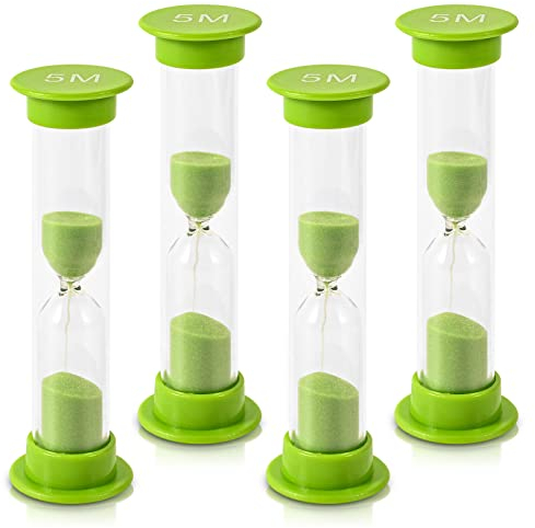 TeacherFav Sanduhr für Kinder – 5-Minuten-Set mit 4 Stundengläsern – grüne Farbe – mit Acryl überzogen für Klassenzimmer, Zuhause und Kinderzimmer