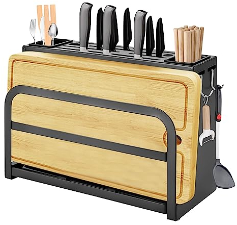 Messerblock ohne Messer Carbonstahl mit Utensilienhalter Messerhalter Universal-Messeraufbewahrung für Messer Schneidbretter (Schwarz)