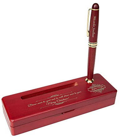 Set di penne in legno con incisione personalizzata, penna Executive e scatola con personalizzazione gratuita, penna a sfera in palissandro con custodia per regalo (Filigree)